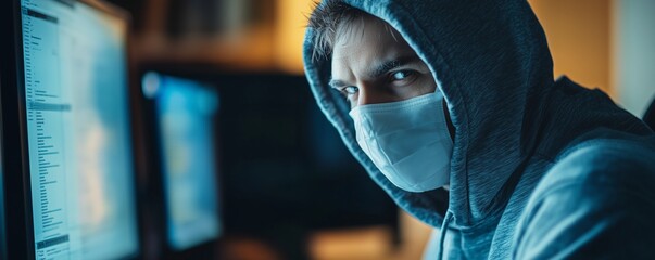 Man focuses intently on multiple screens