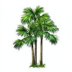 Fototapeta premium A cluster of lush green palm trees with vibrant foliage against a white background.
