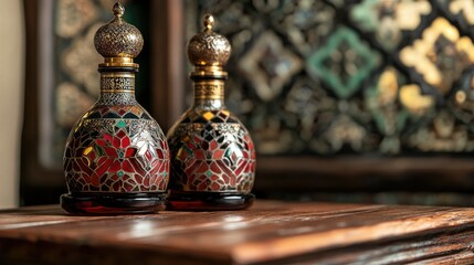 Ornate Glass Bottles with Intricate Design Details