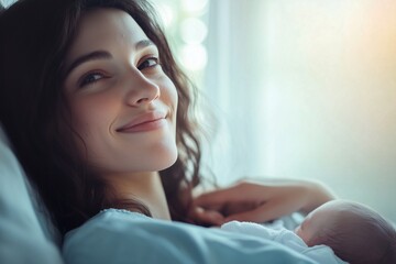A photorealistic banner depicting the emotional journey of a mother recovering from postpartum depression, representing mental health recovery and support