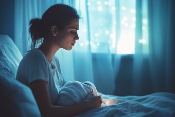 A poignant illustration of a young mother holding her newborn baby, with a sorrowful expression, symbolizing the emotional struggles of postpartum depression, ideal for topics related to mental health