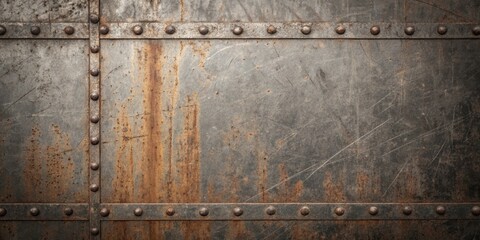 A Worn Metal Surface with Rivets and Scratches, Perfect for a Grunge Background