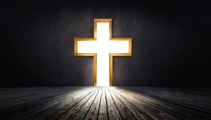 Obraz premium Symbolic Light: Cross-Shaped Doorway Casting Shadows in a Dark Space