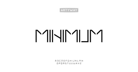 Minimalistic geometric alphabet, line segments letters, futuristic pure font for modern tech logo, clean versatile headline, modular linear typographic design. Vector typeset.