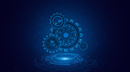 Gear or cog icon. Concepts of mechanical engineering technology and the engine industry of the future.
