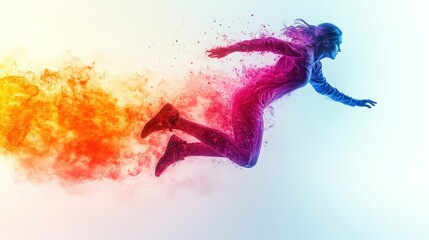 Obraz premium Woman Jumping Through Color