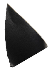 Isolated torn black pieces of semi-matte paper with copy space on white background