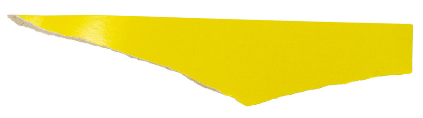 Isolated torn yellow pieces of semi-matte paper with copy space on white background