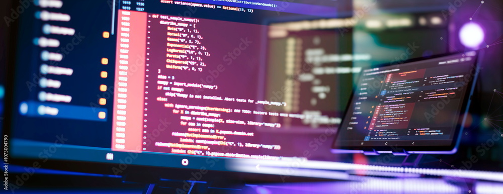 Wall mural programmer developer screen. desktop pc monitor photo. it business.
