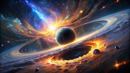 Abstract 3D Artwork of a Massive Star's Destruction and the Birth of a Black Hole, Capturing the Majestic Energy Release in Deep Space with Stunning Cosmic Visuals