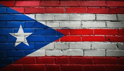 プエルトリコの国旗がペイントされたレンガの壁。(Brick wall painted with the Puerto Rico flag.)
