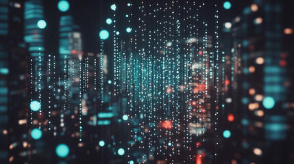 Obraz premium Smart digital Innovation city Business skyscrapers in the Financial District with connection network reciprocity over the cityscape. of future smart wireless digital city and social media networking