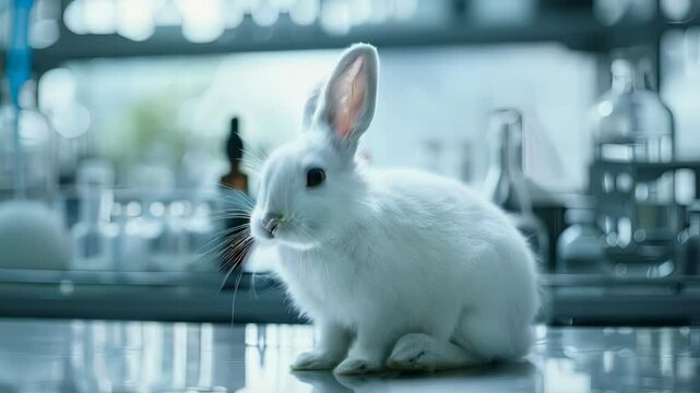 video of Cosmetics test on rabbit animal in laboratory, animal rights