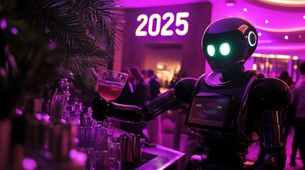 Happy New Year 2025. New AI technology trends in 2025 concept. Machine learning technologies for business. 