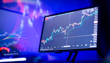 Technical analysis on the monitor of a computer. Fundamental and investment