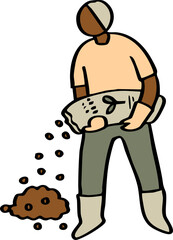 Illustration of Man Planting Seeds in Soil