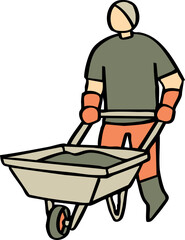 Illustration of Worker with Wheelbarrow