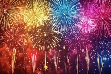 A colorful cascade of fireworks lighting up the sky over a beach.
