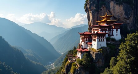 Tiger’s Nest Monastery, Bhutan, iconic cliffside monastery perched high in the mountains, symbolizing Bhutan’s spirituality and breathtaking vistas.