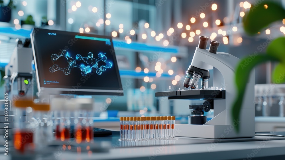 Aufkleber advanced dna sequencing machines in a modern laboratory setting for cancer research with microscopes