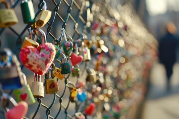 A heart-shaped lock attached to a fence, symbolizing everlasting love on Valentine Day.
