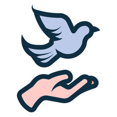 hand holding dove bird icon