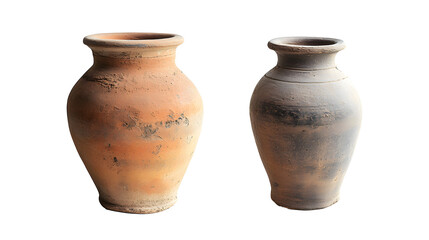 Old antique clay vase, transparent background or isolated on white