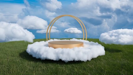 Luxury 3D Stage Podium with Reflections and Lighting Effects, Abstract 3D Podium Design with Futuristic Glass Elements"