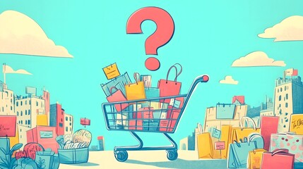 Shopping Cart Full of Items with a Big Question Mark – Fun Shopping Scene