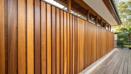 Fototapeta premium A Modern Wood Fence Creates a Sense of Tranquility and Privacy for a Contemporary Outdoor Living Space