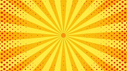 Fototapeta premium A vibrant yellow and red radial background with a burst of energy and retro style