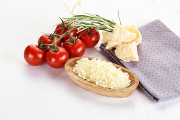 Shredded Italian hard parmesan cheese