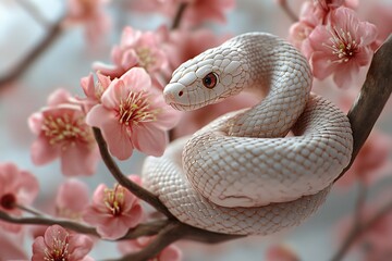 Fototapeta premium Serene Snake Wrapped Around Blossom Branch