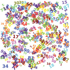 colorful random numbers scattered on a white background ideal for numerical and mathematical concepts