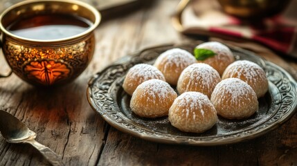 Delicious Powdered Sugar Cookies on Decorative Plate