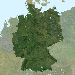 Blank isolated physical satellite map of Germany