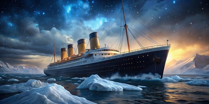 The Tragic Last Night of an Ocean Liner: RMS Titanic Sinking in the Dark Depths of the Atlantic, A Historical Maritime Disaster Captured in High Depth of Field