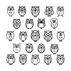 Elegant Owl Line Art Silhouettes in Vector Style