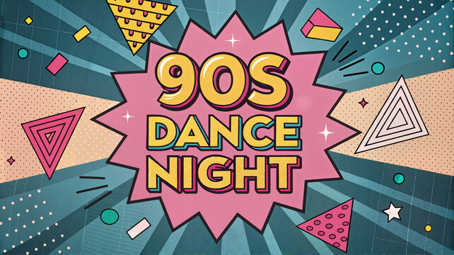 90s dance night poster with vibrant pop art style

