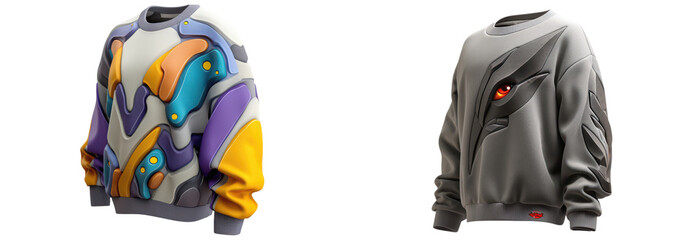 Abstract 3D Patterned Sweatshirts  Modern Fashion Design   Graphic Design  Trendy Clothing  on transparent background