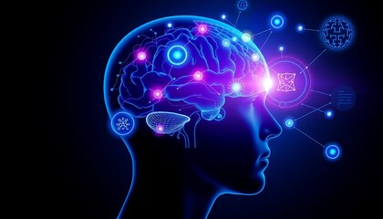 Obraz premium Human Brain with Digital Network,