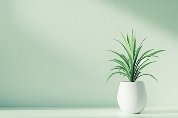 Soft Green Minimalist Background with Plant