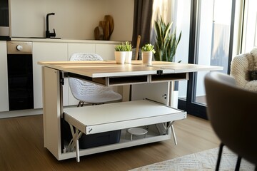 Modern adjustable desk in bright interior
