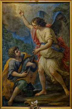 Painting of Archangel Raphael, chief guardian angel and patron saint of travelers. ...