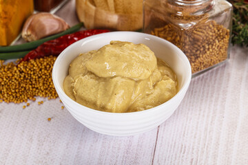 Dijon mustard sauce in the bowl