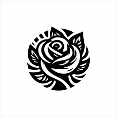 Flower icon Black and white silhouette of a rose Rose icon