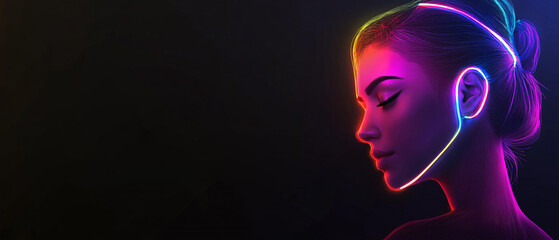 Neon Lights Portrait of a Woman with Closed Eyes