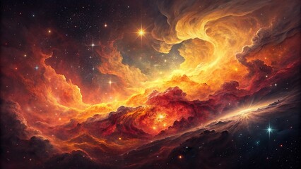 A breathtaking digital art piece depicting a vibrant nebula in deep space.