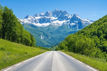 Fototapeta premium Stunning summer view of the french alps snow capped peaks and lush green forests