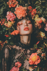 Elegant woman wearing a vibrant floral wreath